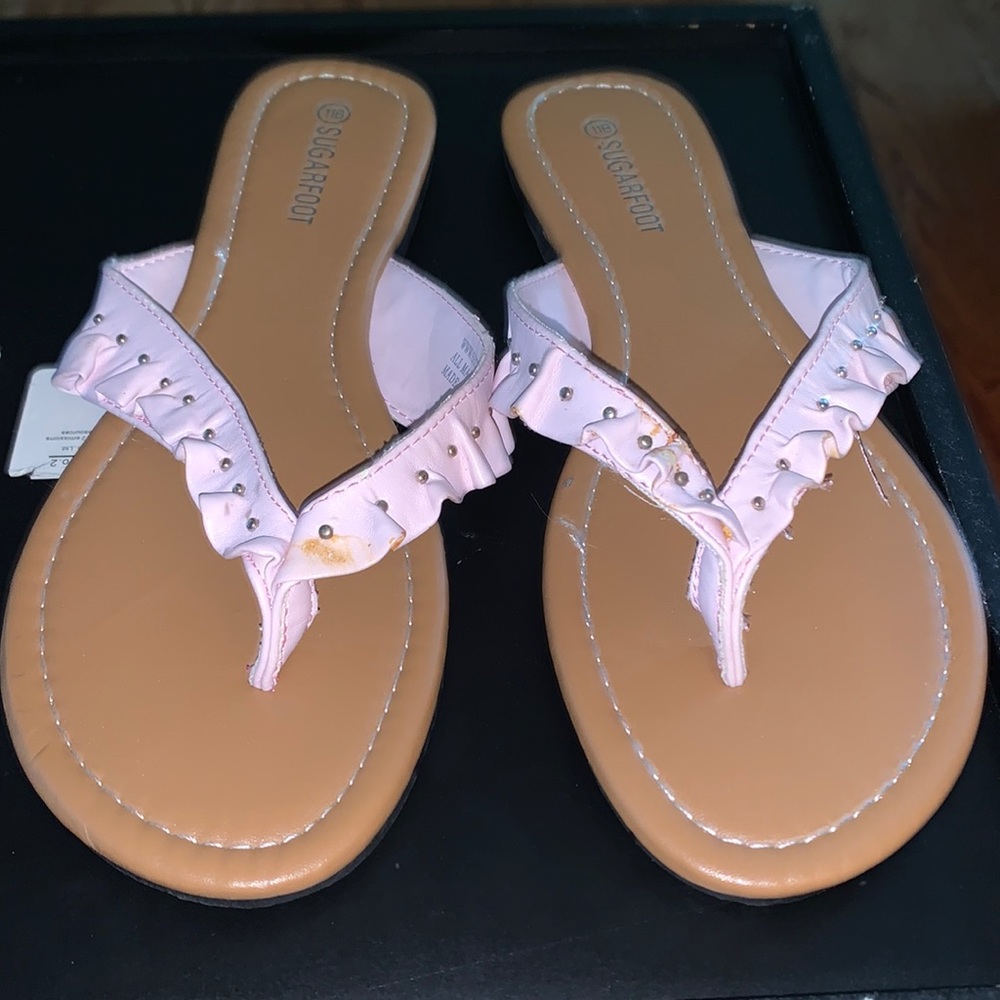 Sugarfoot sandals with pink ruffles, 11B size.